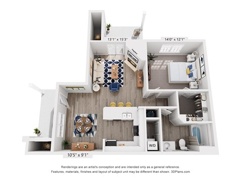 Floor plan for 1 bed, 1 bath, 895 sqft